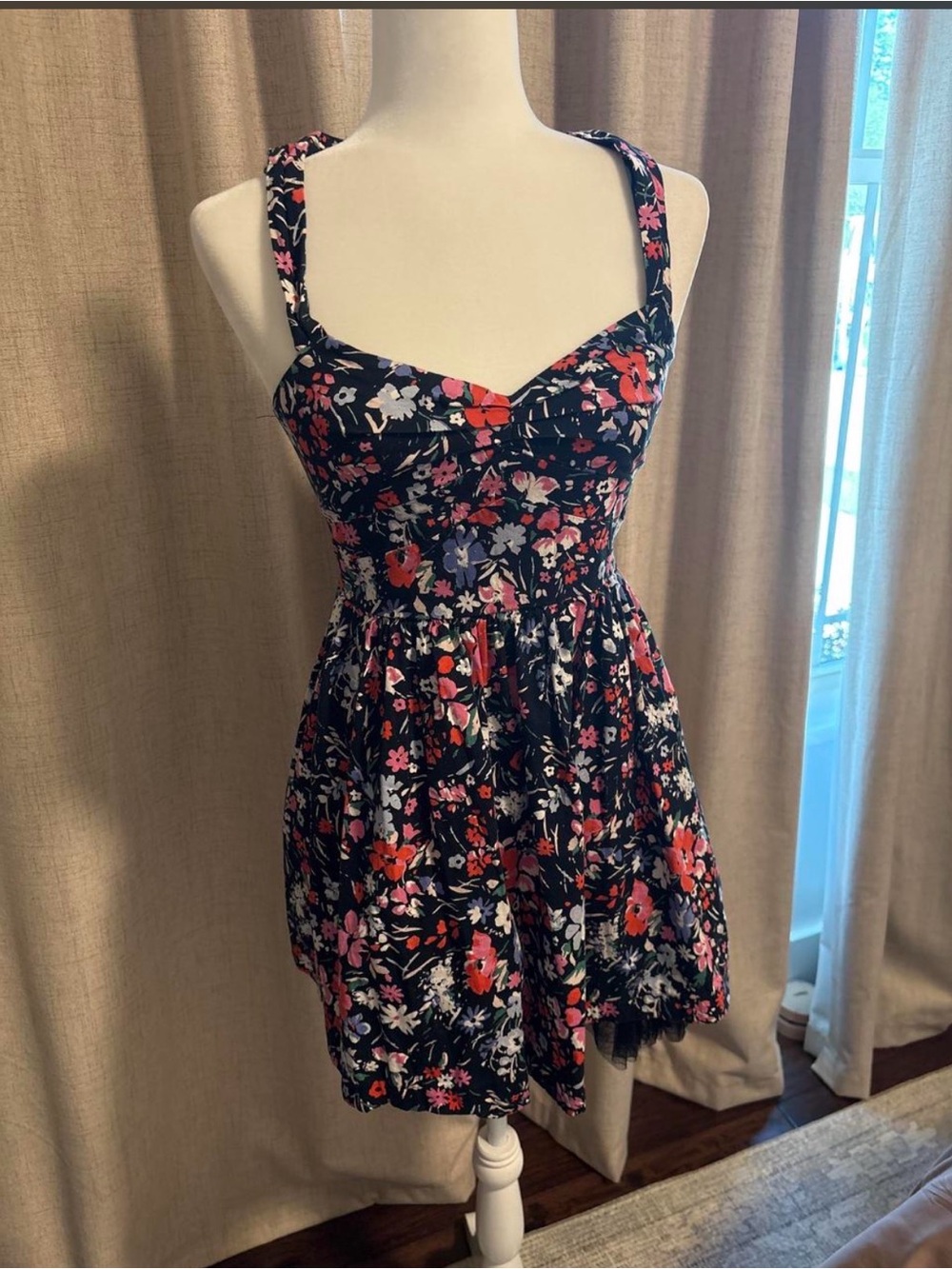 Free People Navy Floral Sundress with Red & Pink Blooms